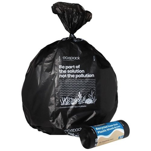 Ecopack Recycled Ocean-Bound Plastic Wheelie Bin Liners 120L, Carton of 10 Rolls of 25