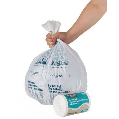 Ecopack Recycled Ocean-Bound Plastic Kitchen Tidy Bin Liners Medium 27L, Carton of 3 Rolls of 50