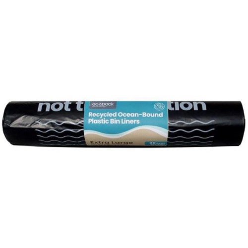 Ecopack Recycled Ocean-Bound Plastic Bin Liners Extra Large 60L Black, Roll of 30