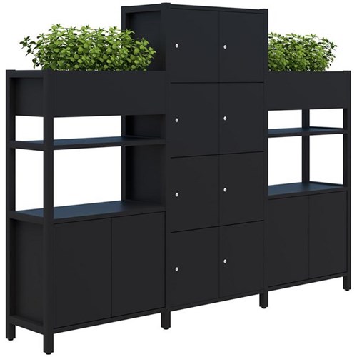 Grid 40 Keyed Locking 8 Door Locker/Planter Display Wall 2560x400x1500/1890mm Black/Black