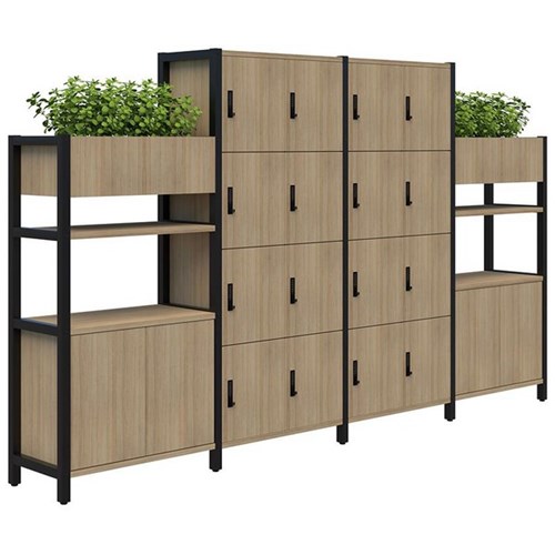 Grid 40 Digital Locking 16 Door Locker/Planter Display Wall 3400x400x1500/1890mm Classic Oak/Black