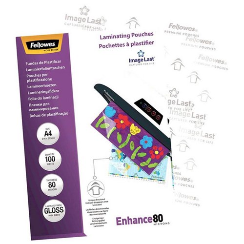 Fellowes A4 Laminating Pouches Gloss 80 Micron, Pack of 100
