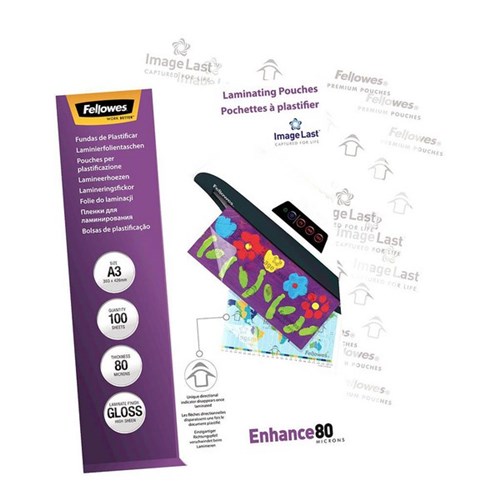 Fellowes A3 Laminating Pouches Gloss 80 Micron, Pack of 100