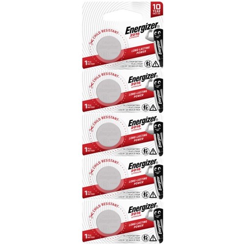 Energizer 2016 Lithium Coin Batteries, Pack of 5