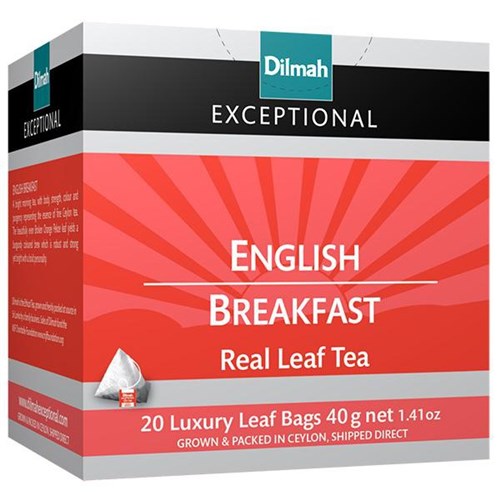 Dilmah Exceptional English Breakfast Unwrapped Pyramid Tea Bags,  Box of 20