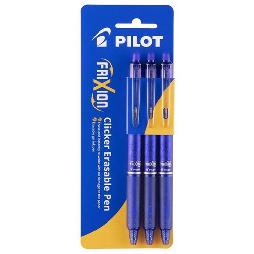 Pilot Frixion Blue Clicker Erasable Rollerball Gel Pen 0.7mm Fine Tip, Pack of 3