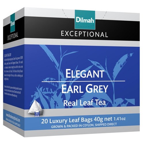 Dilmah Exceptional Elegant Earl Grey Unwrapped Pyramid Tea Bags, Box of 20