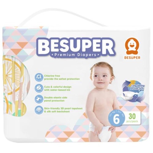 BeSuper Premium Nappies Disposable Size 6, Carton of 6 Packs of 30
