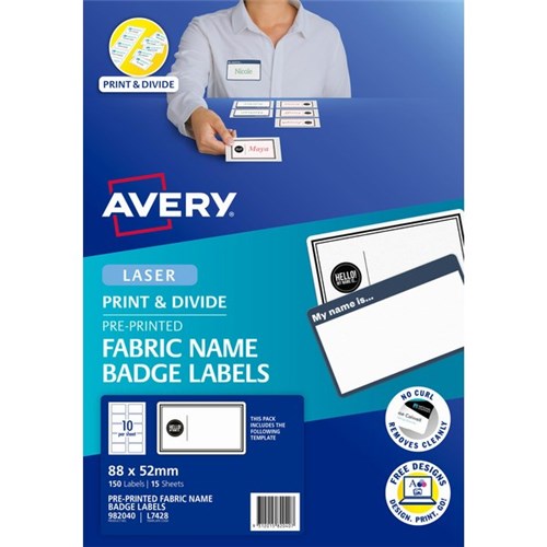 Avery Hello My Name Is Laser Labels L7428 White Fabric 10 Per Sheet