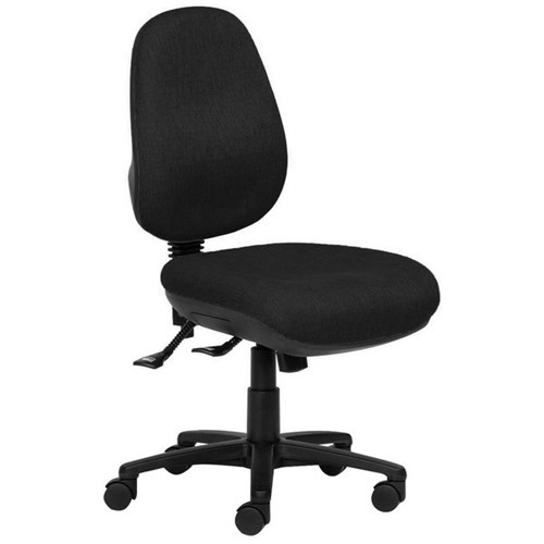 Charlie High Back Task Chair 3 Lever Wide Seat Black Fabric