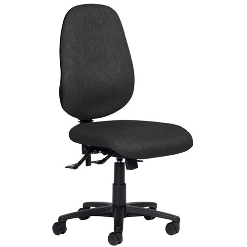 Charlie Extra High Back Task Chair 3 Lever Long Seat Black Fabric