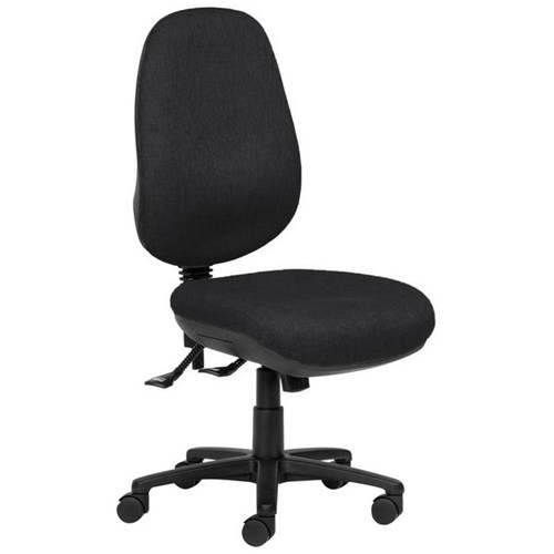 Charlie Extra High Back Task Chair 3 Lever Wide Seat Black Fabric