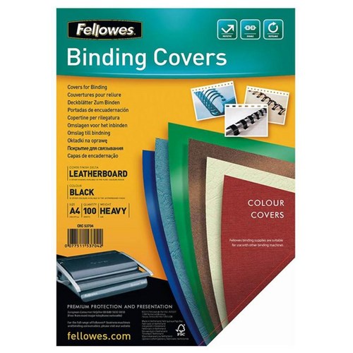 Fellowes Binding Covers A4 250gsm Black, Pack of 100