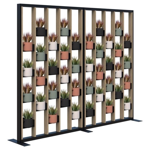 Connect Freestanding Plant Wall With Artificial Plants Soft Round Pots 2400x1890mm Classic Oak/Black