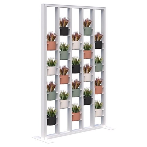 Connect Freestanding Plant Wall With Artificial Plants Soft Round Pots 1200x1890mm Snow Velvet/White