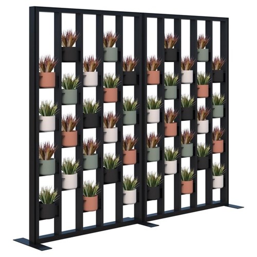 Connect Freestanding Plant Wall With Artificial Plants with Soft Round Pots 2400x1890mm Black/Black