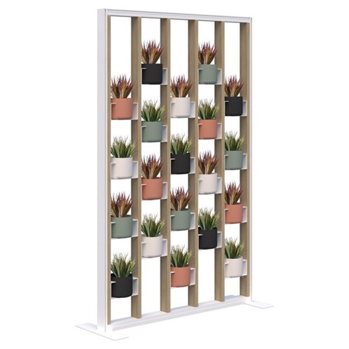 Connect Freestanding Plant Wall With Artificial Plants Soft Round Pots 1200x1890mm Classic Oak/White