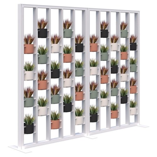Connect Freestanding Plant Wall With Artificial Plants Soft Round Pots 2400x1890mm Snow Velvet/White