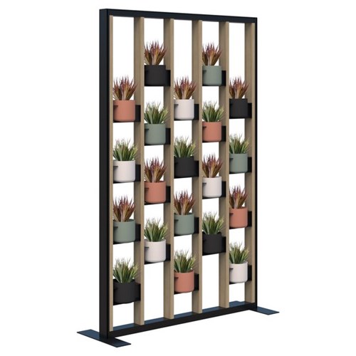 Connect Freestanding Plant Wall With Artificial Plants Soft Round Pots 1200x1890mm Classic Oak/Black