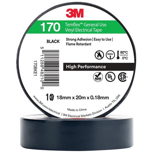 3M™ Temflex™ 170 Vinyl Electrical Tape 18mm x 20m Black 