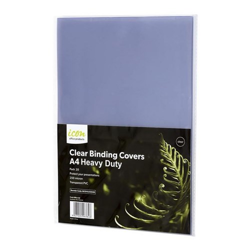 Icon Binding Covers A4 Heavy Duty 250 Micron Clear, Pack of 20