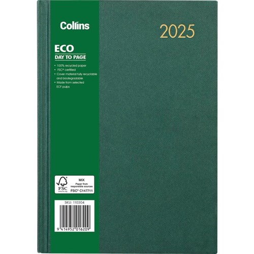 Collins A51 Eco Diary A5 1 Day Per Page 2025 Green