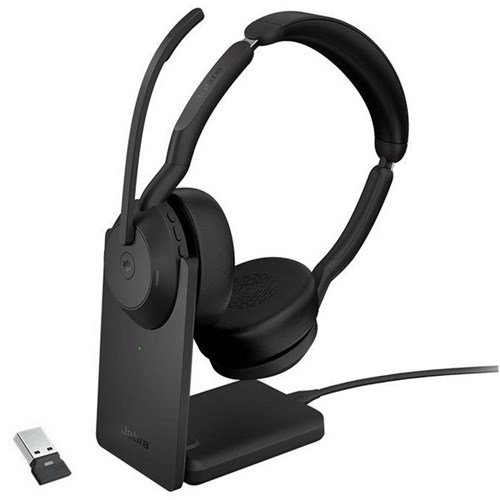 Jabra Evolve2 55 Link380c MS Stereo USB-C Wireless Headset with Charging Stand Black