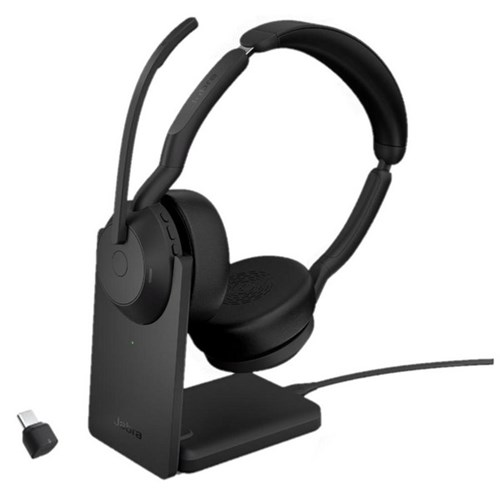 Jabra Evolve2 55 UC Stereo Wireless Headset USB-C + Link 380 with Charging Stand Black