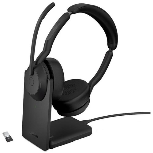 Jabra Evolve2 55 MS Stereo Wireless Headset USB-A + Link 380 with Charging Stand Black