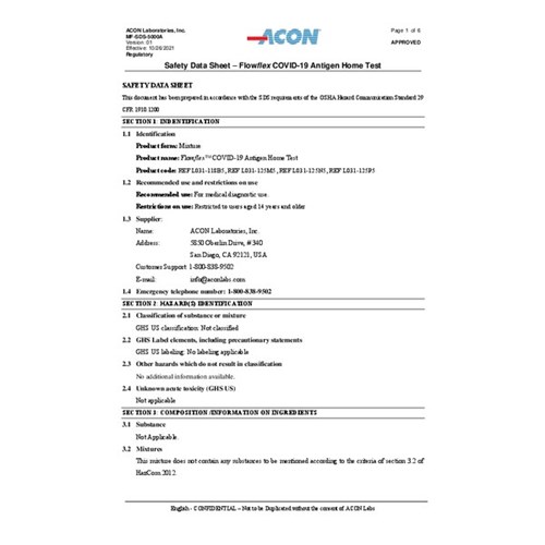 Acon Flowflex SARS-CoV-2 Antigen Rapid Test Kit (Self Testing), Pack of 5