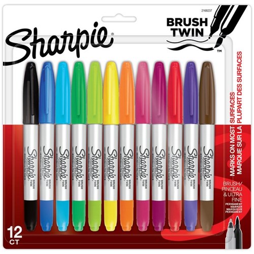 Sharpie Twin Brush Permanent Markers Assorted Colours, Pack of 12