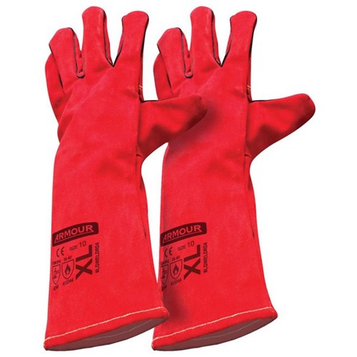 Armour Leather Welding Gloves Left and Right Hand 40cm XL Red, Pack of 2