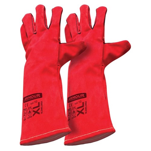 Armour Leather Welding Gloves Left-Hand 40cm XL Red, Pack of 2