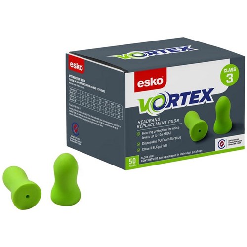 Esko Vortex Replacement Headband Earplug Pods, Box of 50 Pairs