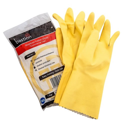 Bastion Latex Silverlined Gloves Medium Yellow, Carton of 144 Pairs