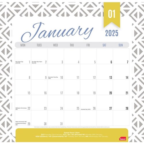 Sasco Magnetic Calendar 2025 Assorted Designs