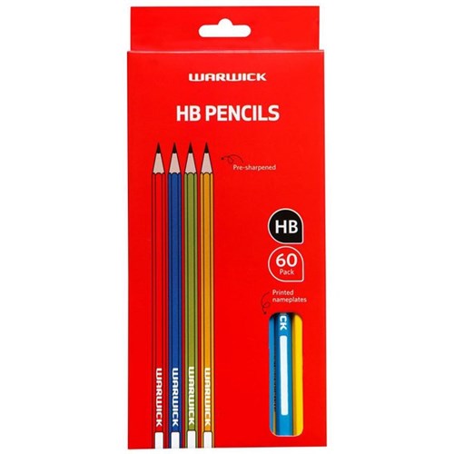 Warwick Hexagonal HB Pencils With Nameplate Assorted Colours, Box of 60