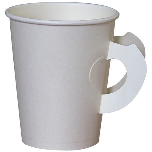 Single Wall Hot Paper Cups with Handles 280ml White, Pack of 50