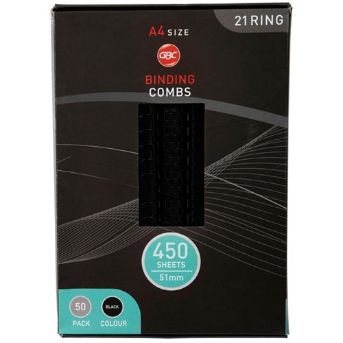 GBC 51mm Plastic Binding Coils 21 Ring Black, Pack of 50