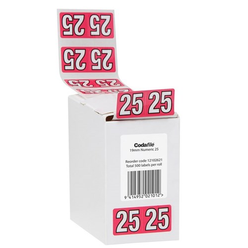 Codafile Labels Year 2025 19mm, Roll of 500