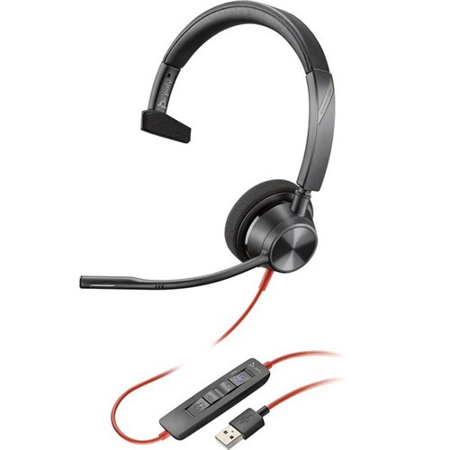 Poly Blackwire 3310 Microsoft Teams Certified Mono USB-A Wired Headset Black