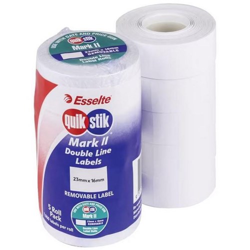 Esselte QuikStik 48248 Mark II Double Line Removable Labels 23x16mm White, Pack of 5 Rolls