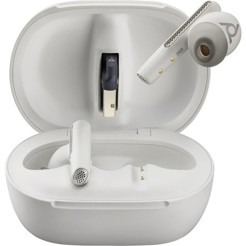 Poly Voyager Free 60+ UC M Earbuds with BT700 USB-A Adaptor & Touchscreen Charge Case White Sand