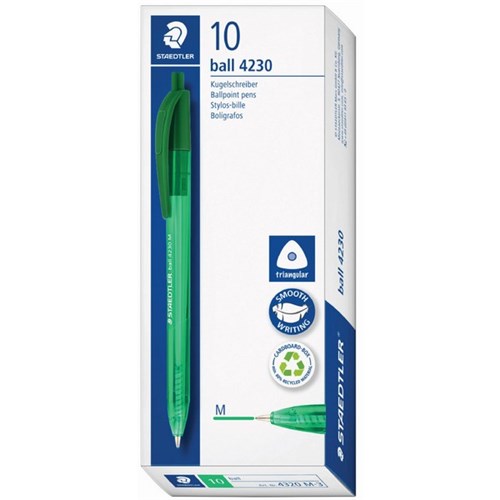 Staedtler Green Triangular Ballpoint Pen 1.00mm Medium Tip, Box of 10