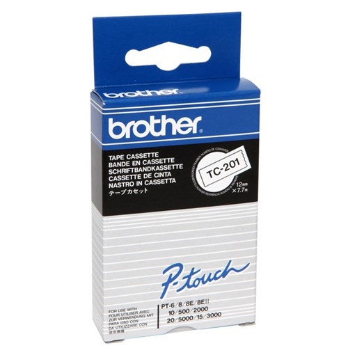 Brother Labelling Tape Cassette TC-201 12mm x 8m Black on White