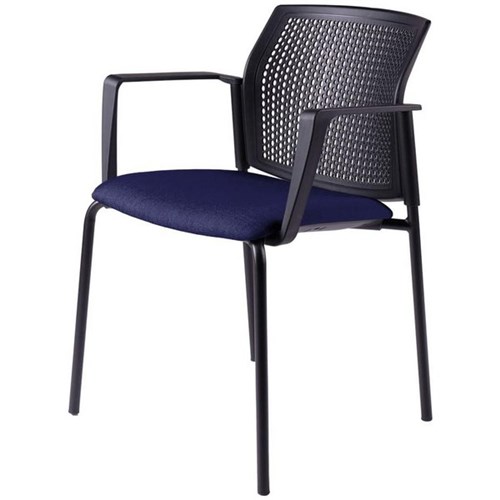 Zest Visitor Chair 4 Leg Black Shell with Square Arms Standard Fabric/Navy