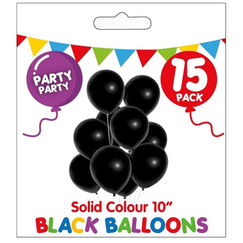 Party Balloons 250mm Black, Pack of 15