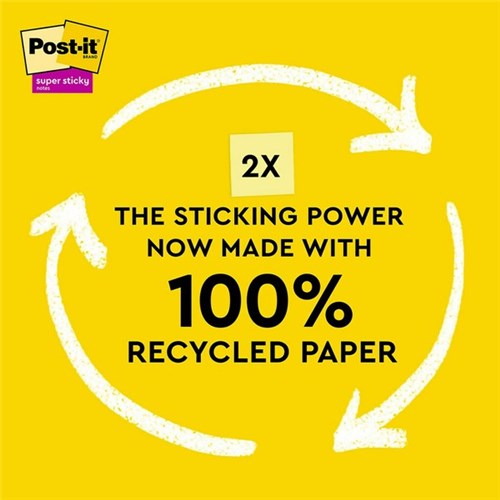 Post-it® Notes 100 654R-5SSCY Recycled Super Sticky 76x76mm Yellow, Pack of 5