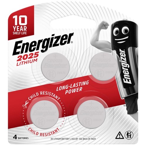 Energizer CR2025 3V Lithium Battery, Pack of 4