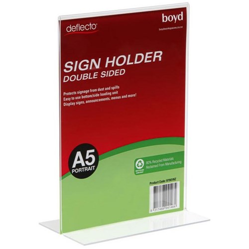 Deflecto T Shaped Sign Holder A5 Portrait Clear